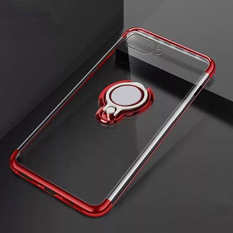 Coque Ultra Slim Silicone Souple Housse Etui Transparente avec Support Bague Anneau Aimante Magnetique C02 pour Oppo K1 Rouge