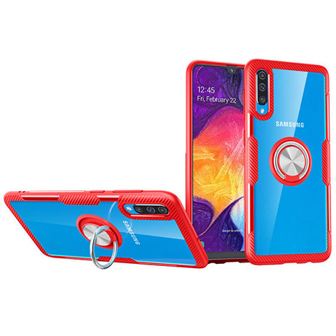 Coque Ultra Slim Silicone Souple Housse Etui Transparente avec Support Bague Anneau Aimante Magnetique C02 pour Samsung Galaxy A70 Rouge