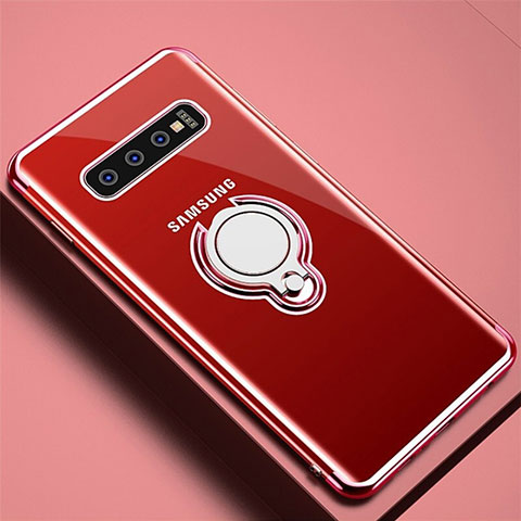 Coque Ultra Slim Silicone Souple Housse Etui Transparente avec Support Bague Anneau Aimante Magnetique C02 pour Samsung Galaxy S10 Or Rose