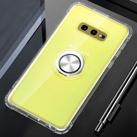 Coque Ultra Slim Silicone Souple Housse Etui Transparente avec Support Bague Anneau Aimante Magnetique C02 pour Samsung Galaxy S10e Clair