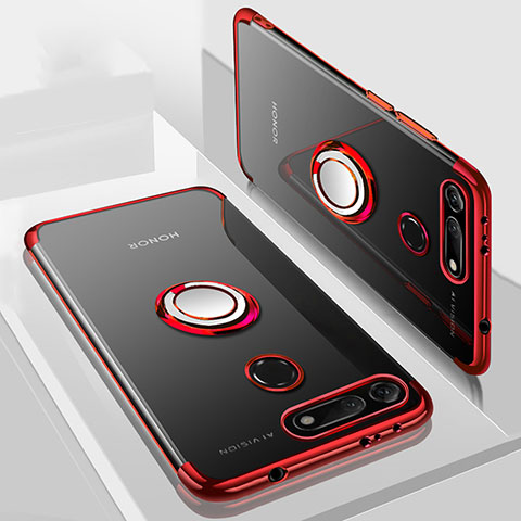 Coque Ultra Slim Silicone Souple Housse Etui Transparente avec Support Bague Anneau Aimante Magnetique C03 pour Huawei Honor V20 Rouge