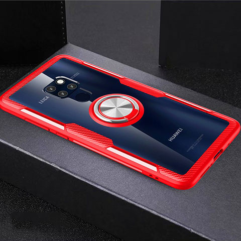 Coque Ultra Slim Silicone Souple Housse Etui Transparente avec Support Bague Anneau Aimante Magnetique C03 pour Huawei Mate 20 X 5G Rouge