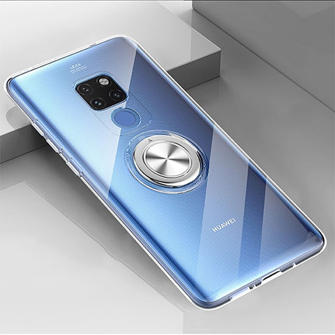 Coque Ultra Slim Silicone Souple Housse Etui Transparente avec Support Bague Anneau Aimante Magnetique C04 pour Huawei Mate 20 X 5G Clair