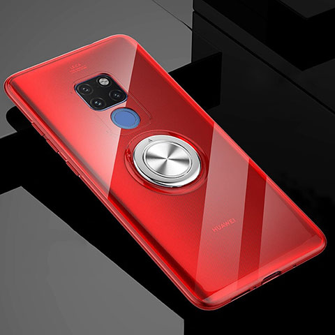 Coque Ultra Slim Silicone Souple Housse Etui Transparente avec Support Bague Anneau Aimante Magnetique C04 pour Huawei Mate 20 X 5G Rouge