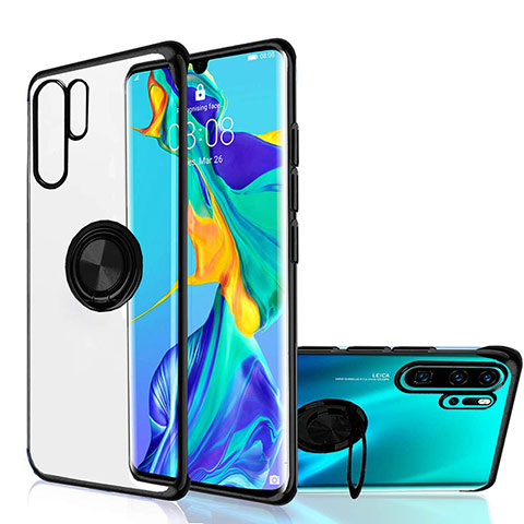 Coque Ultra Slim Silicone Souple Housse Etui Transparente avec Support Bague Anneau Aimante Magnetique C04 pour Huawei P30 Pro New Edition Noir