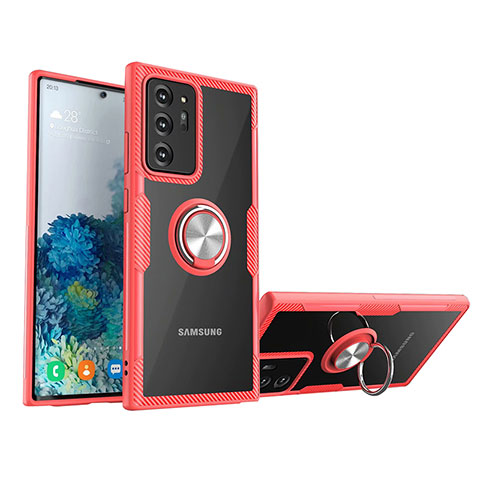 Coque Ultra Slim Silicone Souple Housse Etui Transparente avec Support Bague Anneau Aimante Magnetique N01 pour Samsung Galaxy Note 20 Ultra 5G Rouge