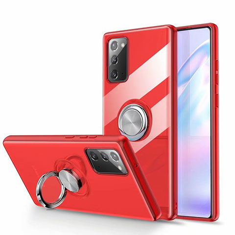 Coque Ultra Slim Silicone Souple Housse Etui Transparente avec Support Bague Anneau Aimante Magnetique N02 pour Samsung Galaxy Note 20 5G Rouge