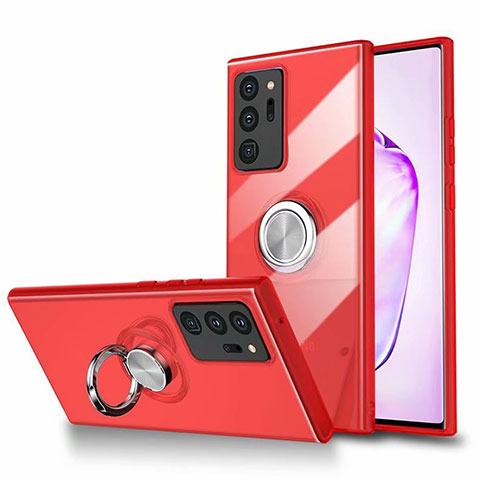 Coque Ultra Slim Silicone Souple Housse Etui Transparente avec Support Bague Anneau Aimante Magnetique N02 pour Samsung Galaxy Note 20 Ultra 5G Rouge