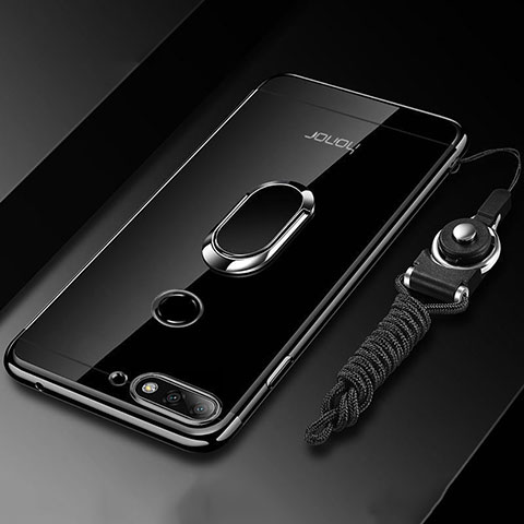 Coque Ultra Slim Silicone Souple Housse Etui Transparente avec Support Bague Anneau Aimante Magnetique S01 pour Huawei Enjoy 8e Noir