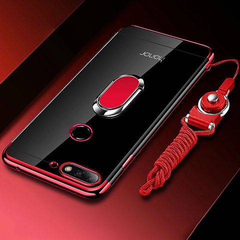 Coque Ultra Slim Silicone Souple Housse Etui Transparente avec Support Bague Anneau Aimante Magnetique S01 pour Huawei Honor 7A Rouge