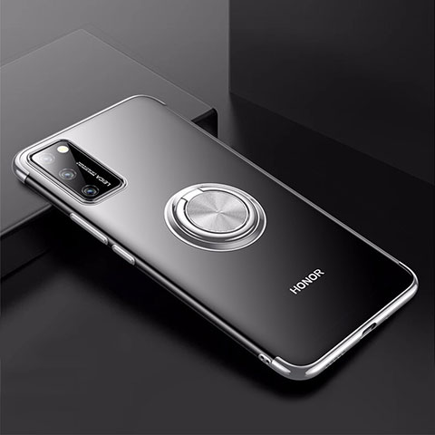 Coque Ultra Slim Silicone Souple Housse Etui Transparente avec Support Bague Anneau Aimante Magnetique S01 pour Huawei Honor V30 Pro 5G Argent