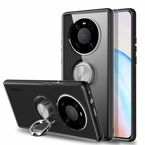 Coque Ultra Slim Silicone Souple Housse Etui Transparente avec Support Bague Anneau Aimante Magnetique S01 pour Huawei Mate 40E 5G Noir