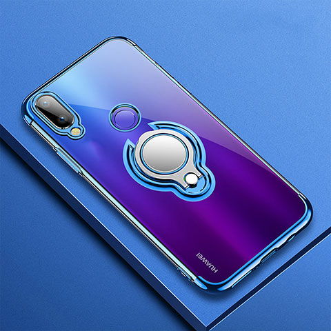 Coque Ultra Slim Silicone Souple Housse Etui Transparente avec Support Bague Anneau Aimante Magnetique S01 pour Huawei Nova 3e Bleu