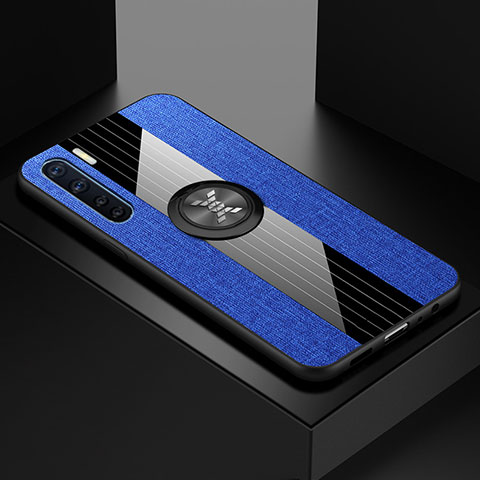 Coque Ultra Slim Silicone Souple Housse Etui Transparente avec Support Bague Anneau Aimante Magnetique S01 pour Oppo A91 Bleu