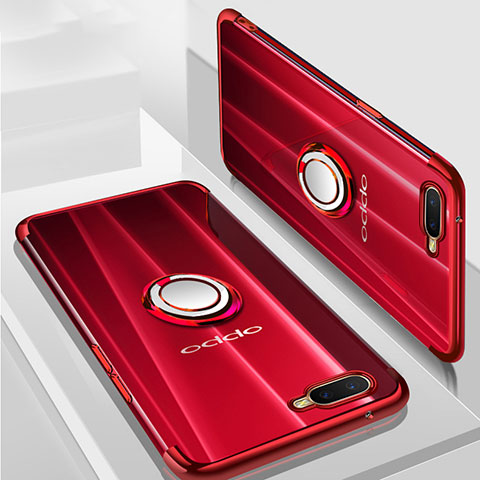 Coque Ultra Slim Silicone Souple Housse Etui Transparente avec Support Bague Anneau Aimante Magnetique S01 pour Oppo K1 Rouge