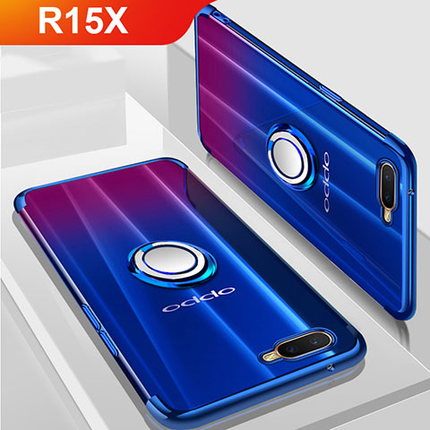 Coque Ultra Slim Silicone Souple Housse Etui Transparente avec Support Bague Anneau Aimante Magnetique S01 pour Oppo R15X Bleu