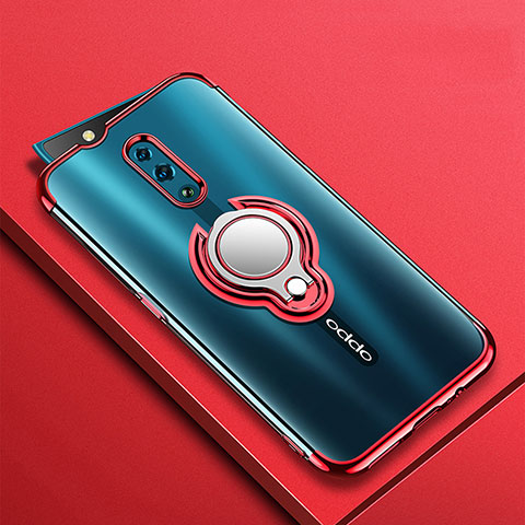 Coque Ultra Slim Silicone Souple Housse Etui Transparente avec Support Bague Anneau Aimante Magnetique S01 pour Oppo Reno Rouge