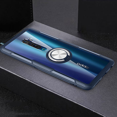 Coque Ultra Slim Silicone Souple Housse Etui Transparente avec Support Bague Anneau Aimante Magnetique S02 pour Oppo Reno2 Gris Fonce