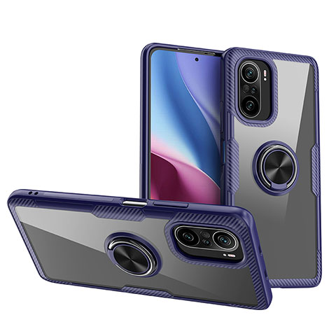 Coque Ultra Slim Silicone Souple Housse Etui Transparente avec Support Bague Anneau Aimante Magnetique ZL1 pour Xiaomi Mi 11X Pro 5G Bleu