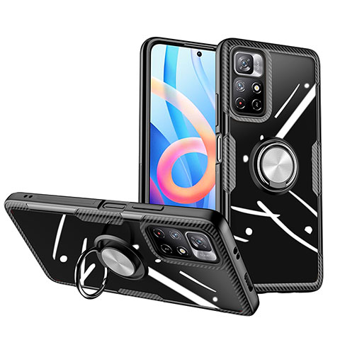 Coque Ultra Slim Silicone Souple Housse Etui Transparente avec Support Bague Anneau Aimante Magnetique ZL1 pour Xiaomi Poco M4 Pro 5G Argent et Noir