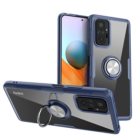 Coque Ultra Slim Silicone Souple Housse Etui Transparente avec Support Bague Anneau Aimante Magnetique ZL1 pour Xiaomi Redmi Note 10 Pro 4G Argent et Bleu