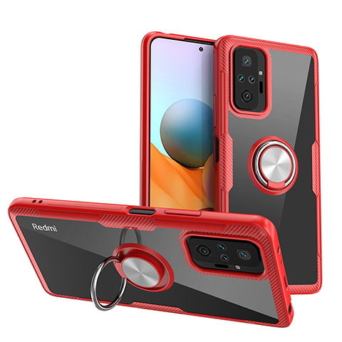 Coque Ultra Slim Silicone Souple Housse Etui Transparente avec Support Bague Anneau Aimante Magnetique ZL1 pour Xiaomi Redmi Note 10 Pro 4G Rouge