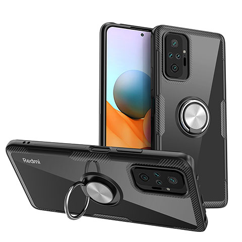 Coque Ultra Slim Silicone Souple Housse Etui Transparente avec Support Bague Anneau Aimante Magnetique ZL1 pour Xiaomi Redmi Note 10 Pro Max Argent et Noir