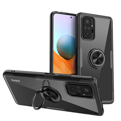 Coque Ultra Slim Silicone Souple Housse Etui Transparente avec Support Bague Anneau Aimante Magnetique ZL1 pour Xiaomi Redmi Note 10 Pro Max Noir