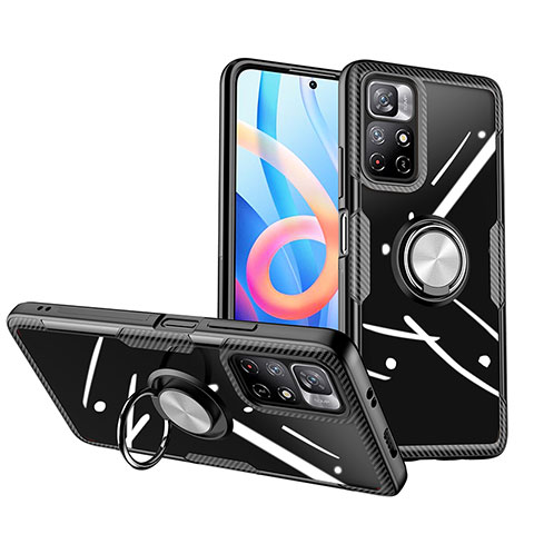 Coque Ultra Slim Silicone Souple Housse Etui Transparente avec Support Bague Anneau Aimante Magnetique ZL1 pour Xiaomi Redmi Note 11 5G Argent et Noir