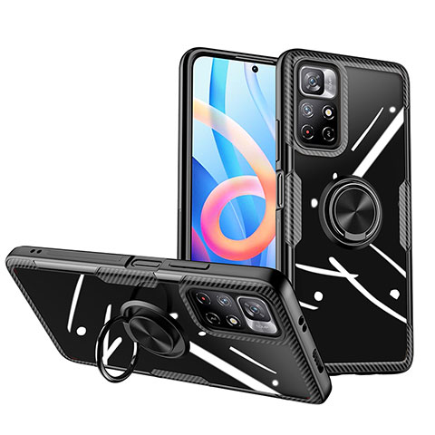 Coque Ultra Slim Silicone Souple Housse Etui Transparente avec Support Bague Anneau Aimante Magnetique ZL1 pour Xiaomi Redmi Note 11 5G Noir