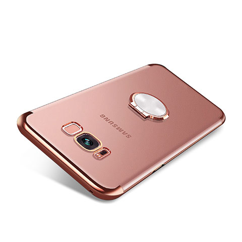 Coque Ultra Slim Silicone Souple Housse Etui Transparente avec Support Bague Anneau Aimante S01 pour Samsung Galaxy S8 Or Rose