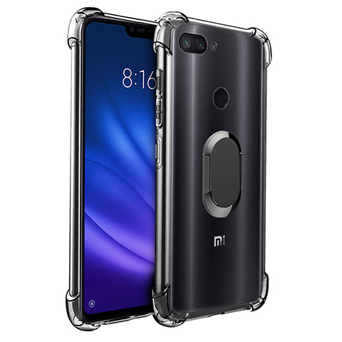 Coque Ultra Slim Silicone Souple Housse Etui Transparente avec Support Bague Anneau Aimante S01 pour Xiaomi Mi 8 Lite Noir