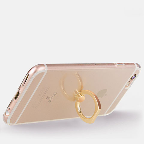 Coque Ultra Slim Silicone Souple Housse Etui Transparente avec Support Bague Anneau S01 pour Apple iPhone 6 Or