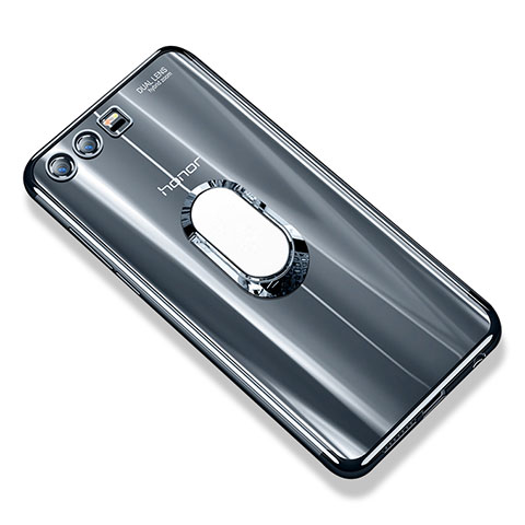 Coque Ultra Slim Silicone Souple Housse Etui Transparente avec Support Bague Anneau S01 pour Huawei Honor 9 Premium Gris