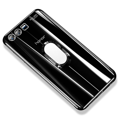 Coque Ultra Slim Silicone Souple Housse Etui Transparente avec Support Bague Anneau S01 pour Huawei Honor 9 Premium Noir