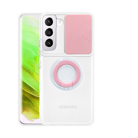 Coque Ultra Slim Silicone Souple Housse Etui Transparente avec Support Bague Anneau S01 pour Samsung Galaxy S21 FE 5G Rose