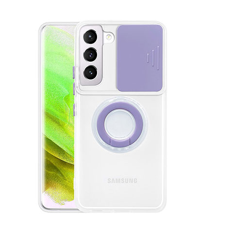 Coque Ultra Slim Silicone Souple Housse Etui Transparente avec Support Bague Anneau S01 pour Samsung Galaxy S21 FE 5G Violet