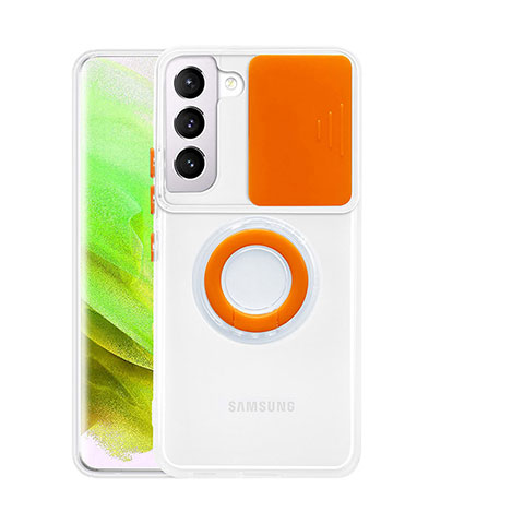 Coque Ultra Slim Silicone Souple Housse Etui Transparente avec Support Bague Anneau S01 pour Samsung Galaxy S23 5G Orange