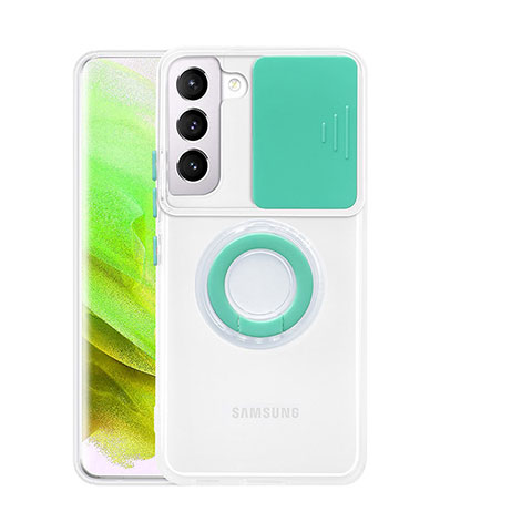 Coque Ultra Slim Silicone Souple Housse Etui Transparente avec Support Bague Anneau S01 pour Samsung Galaxy S23 5G Pastel Vert