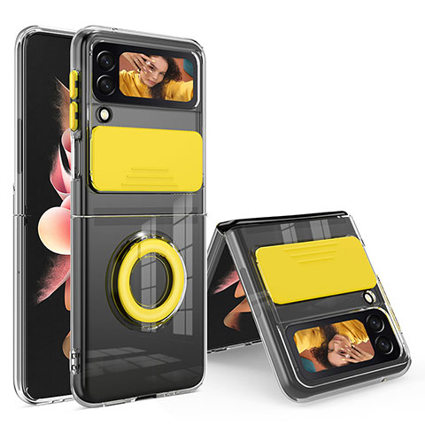 Coque Ultra Slim Silicone Souple Housse Etui Transparente avec Support Bague Anneau S01 pour Samsung Galaxy Z Flip3 5G Jaune