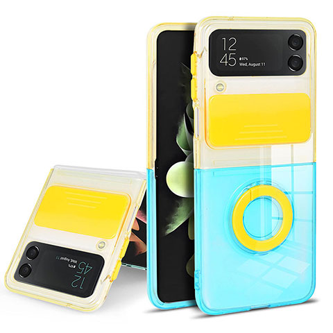 Coque Ultra Slim Silicone Souple Housse Etui Transparente avec Support Bague Anneau S02 pour Samsung Galaxy Z Flip3 5G Jaune