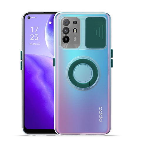 Coque Ultra Slim Silicone Souple Housse Etui Transparente avec Support pour Oppo F19 Pro+ Plus 5G Vert