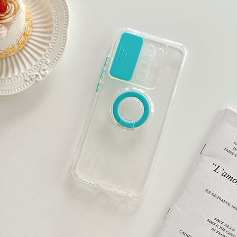 Coque Ultra Slim Silicone Souple Housse Etui Transparente avec Support pour Xiaomi Poco M2 Bleu