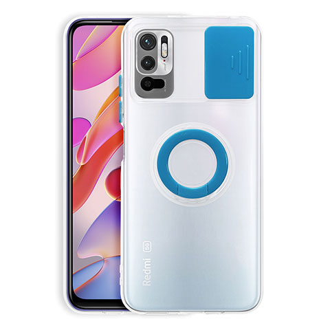 Coque Ultra Slim Silicone Souple Housse Etui Transparente avec Support pour Xiaomi POCO M3 Pro 5G Bleu