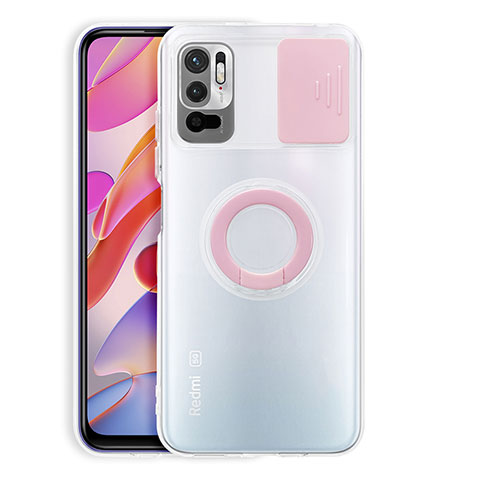 Coque Ultra Slim Silicone Souple Housse Etui Transparente avec Support pour Xiaomi POCO M3 Pro 5G Rose