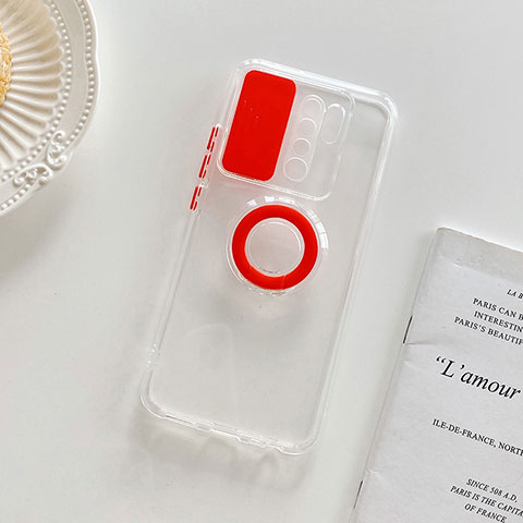 Coque Ultra Slim Silicone Souple Housse Etui Transparente avec Support pour Xiaomi Redmi 9 Prime India Rouge