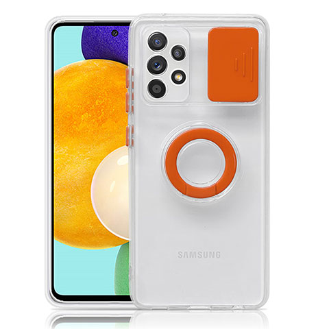 Coque Ultra Slim Silicone Souple Housse Etui Transparente avec Support S01 pour Samsung Galaxy A52 5G Orange