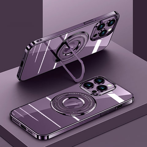 Coque Ultra Slim Silicone Souple Transparente avec Mag-Safe Magnetic Magnetique AC1 pour Apple iPhone 14 Pro Max Violet