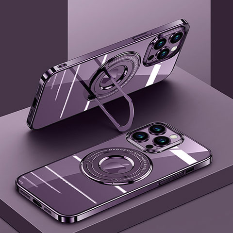 Coque Ultra Slim Silicone Souple Transparente avec Mag-Safe Magnetic Magnetique AC1 pour Apple iPhone 14 Pro Max Violet