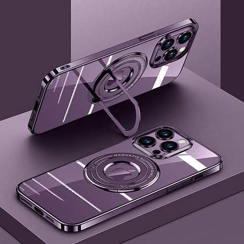 Coque Ultra Slim Silicone Souple Transparente avec Mag-Safe Magnetic Magnetique AC1 pour Apple iPhone 15 Pro Max Violet